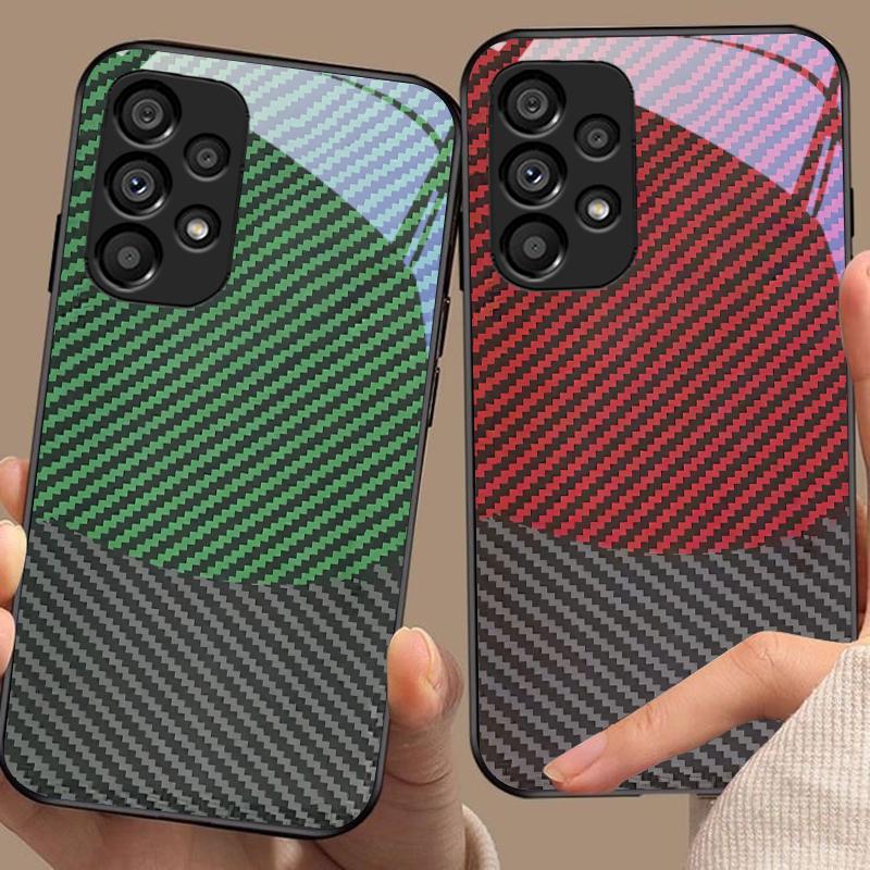 Dwukolorowe paski dla Samsunga Galaxy S10 20 Plus 21 FE 22 23 24 FE 25 Ultra Czarny Szklany Pokrowiec na Telefon Hartowany Twarda Skorupa