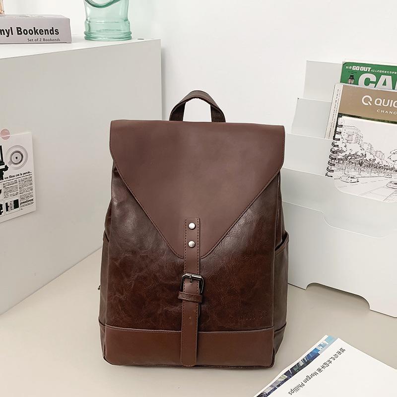 Schoolbag backpack for women's new 1011 college students retro versatile PU leather texture backpack for men's class going out commuting schoolbag