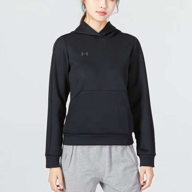 Under Armour Solid Color Hooded Sports Sweatshirt Women Tops Black 22600306-001