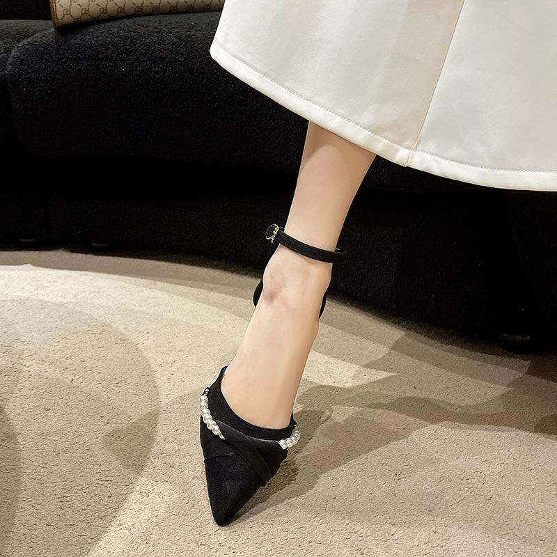 Baotou Sandals Women's Summer New Fairy Style Thick Heel Pointed Head Hollow Fashion Versatile with Skirt Single Shoes