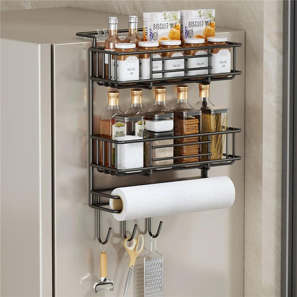 Refrigerator Storage Shelf Fridge Wall Side Hanging Storage Rack Kitchen Shelf Kitchen Gadgets Tool Towel Bottle Spice Organizer