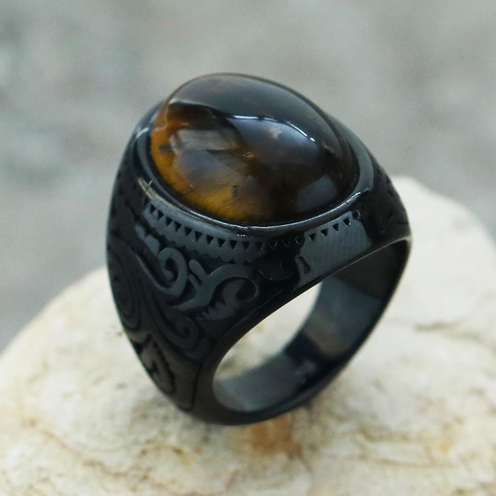 316L Stainless Steel Ring With Black Onyx & Turquoise High Quality Jewelry Factory Direct Sale