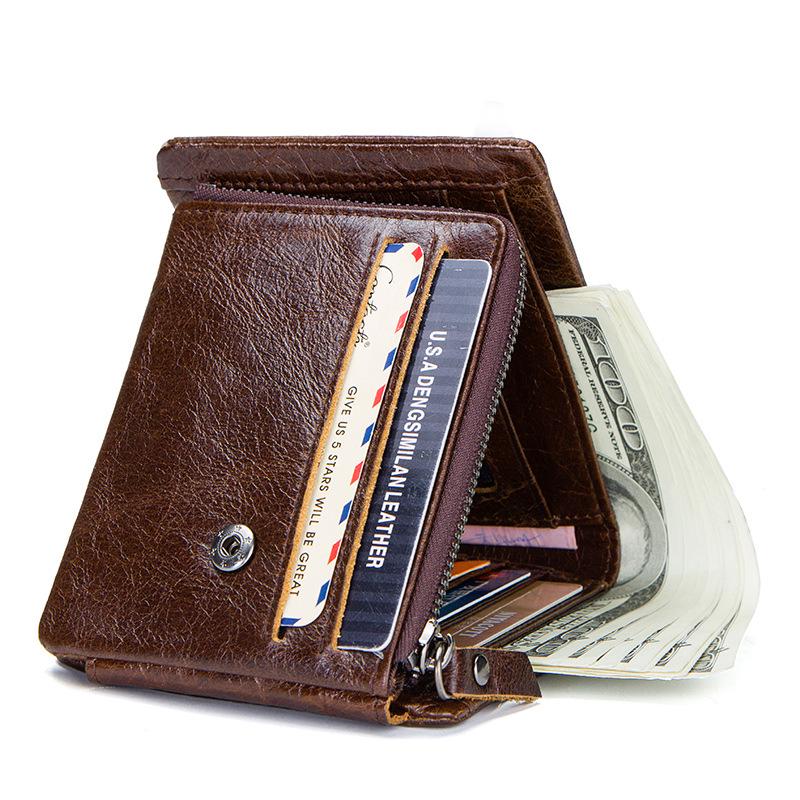 Black Angel Retro Crazy Horse Leather Tri-Fold Men's Wallet - Horizontal Design