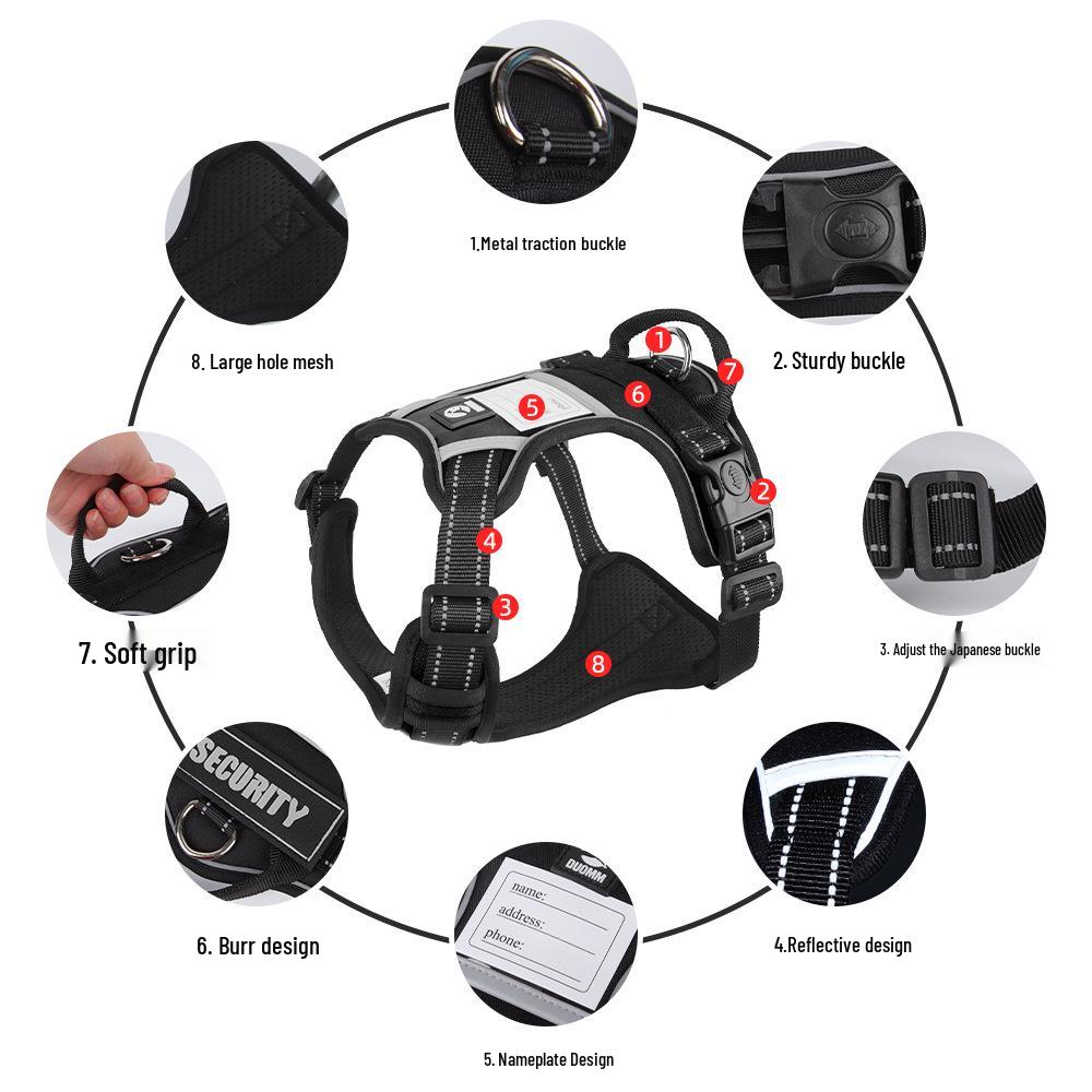 Reflective Anti-Shock Dog Harness with Leash, Oxford Cloth, for Large Dogs