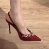 Patent Leather 2026 Early Spring New Pointed Toe Rhinestone Sandals Women's Stiletto Baotou High Heels