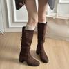 Vintage Suede Two Wear Boots Women's Season High Heel Pile Boots Tall Western Boots