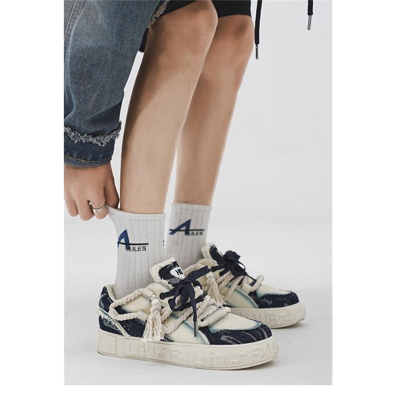 Sneakers Patchwork di Jeans Scarpe Casual con Lacci e Plateau