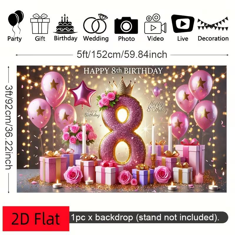 

2D Glitter Number 8 Happy Birthday Backdrop Banner for Kids Party Supplies 47.2x31.5inch/120*80cm