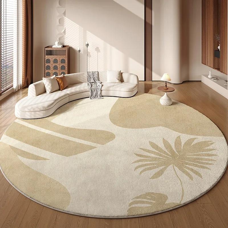Beige Round Carpet for Living Room Floor Mat Bedroom Carpets Bedside Foot Mats Soft Fluffy Japanese Style Home Decoration Rug