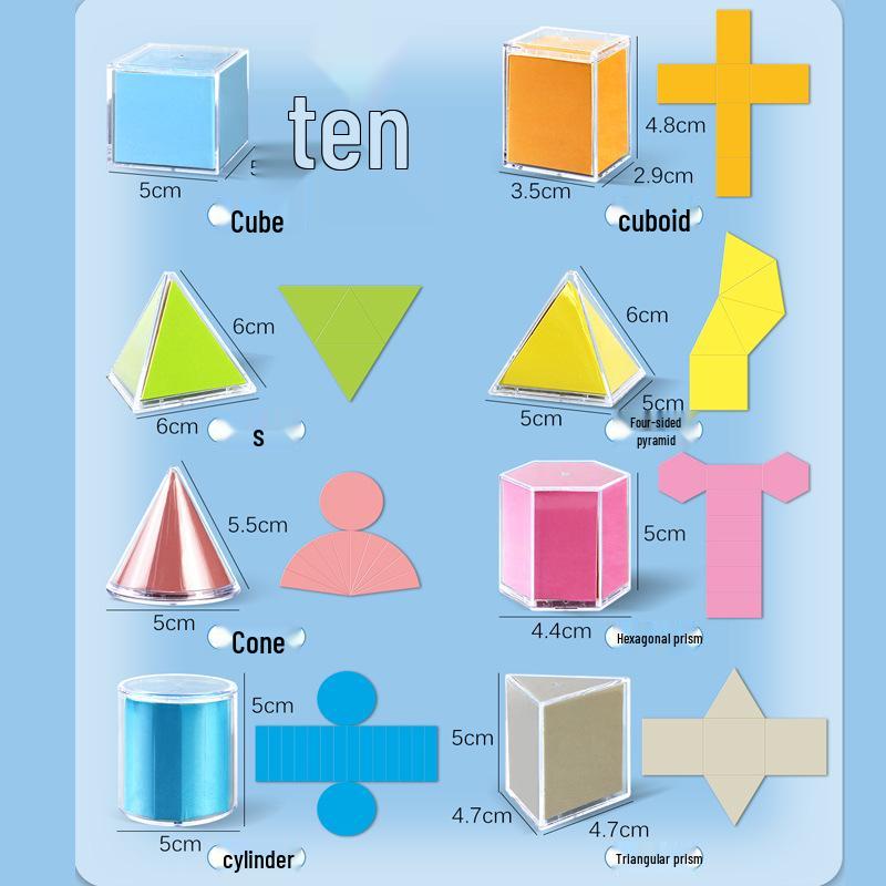 Transparent 3D Geometry Teaching Aids for Elementary Students - Visual Learning Shapes and Demonstration Cubes, Detachable.