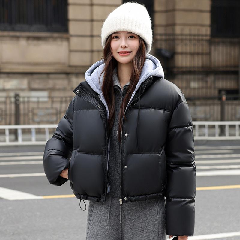 Women's New Korean Style Winter Thickened Bread Coat Korean Style Contrasting Color Hooded Cotton Coat Student Jacket