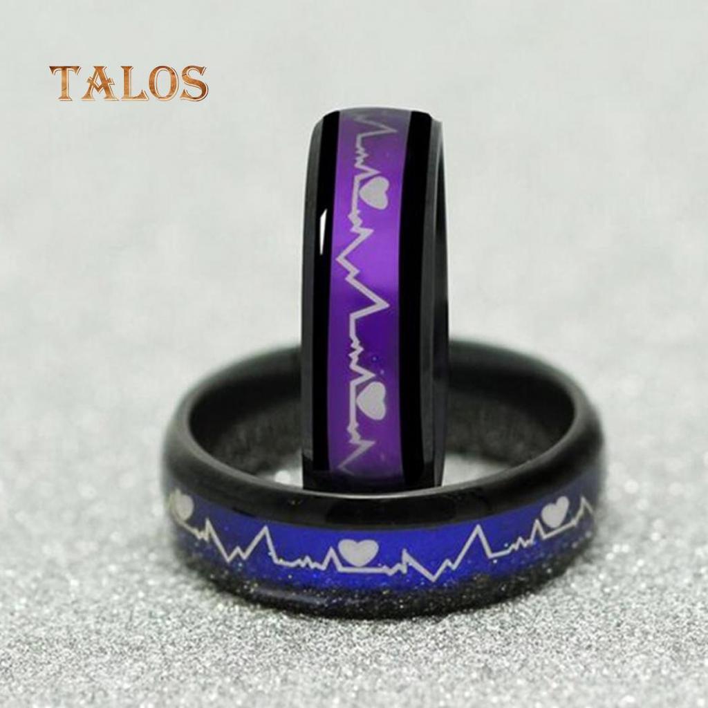 Unisex Female Male Heart Heartbeats Color Changeable by Mood Band Lovers Couple Ring