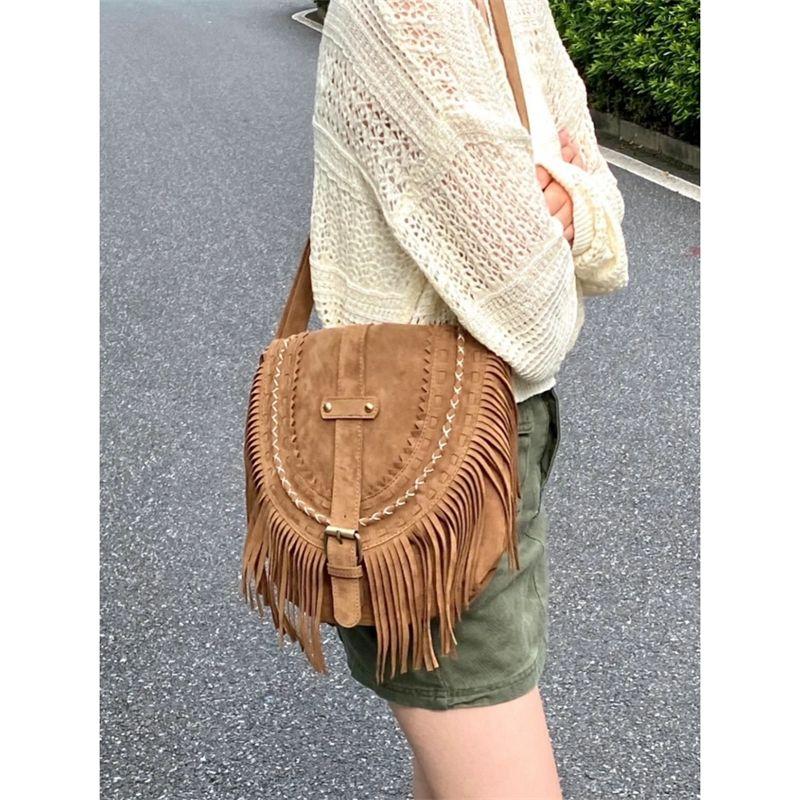 

Сумка Maillard Женская 2025 Новое поступление Сумка с кисточкой Нишевый стиль Винтажная сумка-седло Модная сумка через плечо Повседневная сумка-мессенджер Khaki