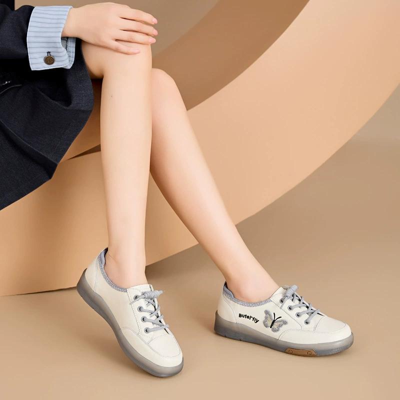 GKTINOO Women Sneakers 2025 Spring New Genuine Leather Loafers Women Casual Soft Soled Lace-up Women's White Shoes Large Size