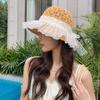 Lightweight Wide Brimmed Straw Hat with Lace Bow Woven Sun Cap Vacation Beach Cap  Indoor / Outdoor