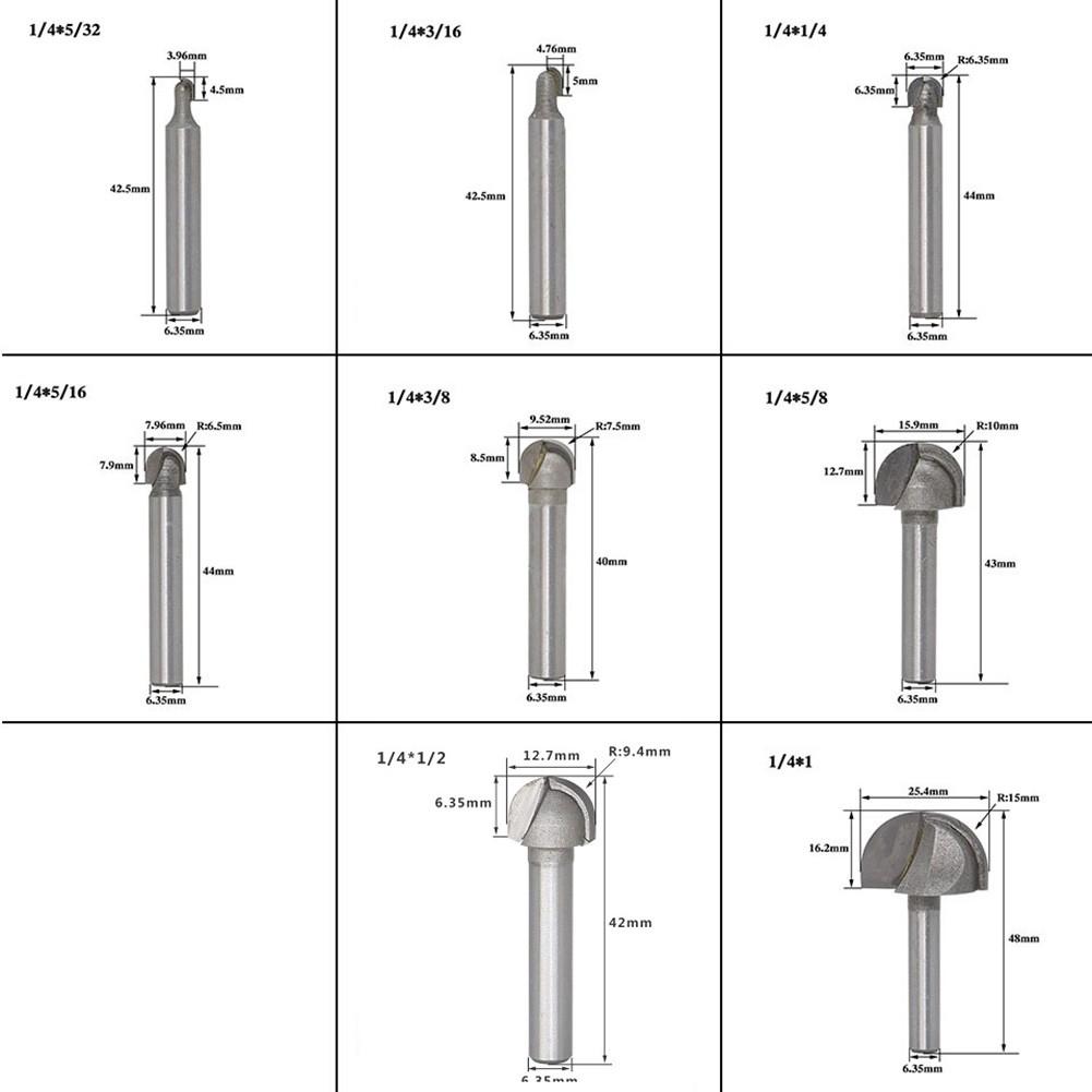 Heavy Duty Milling Cutter for Woodwork 2 Flute Round Bottom 1/4 1/2 Shank
