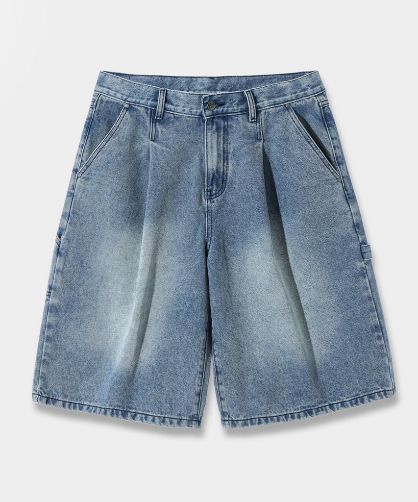 Dimiteulibeullaeg Bio-Washed Carpenter Bermuda Denim Pants_Light Blue