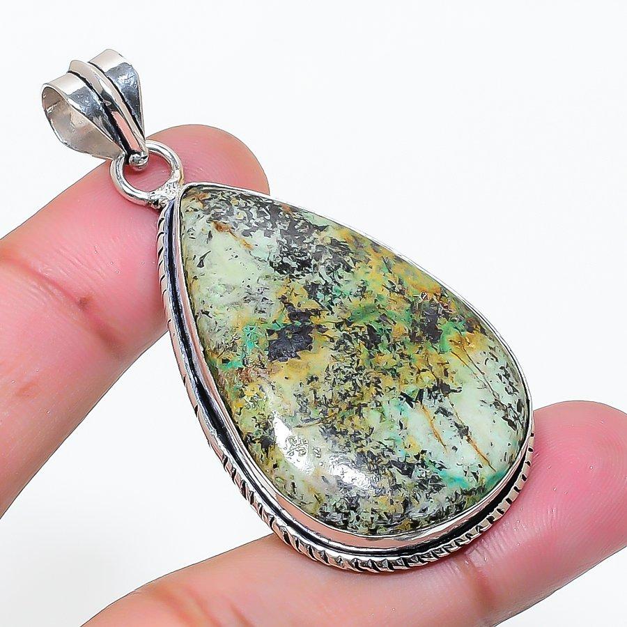Natural Tibetan Turquoise Gemstone 925 Sterling Silver Pendant 2.13 AP-15129