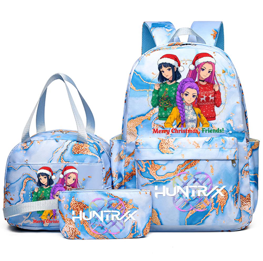 3Pcs/set Christmas K-pop Printed Backpack Handbag Pencil Case for Teenager Student Girl Boy Bookbag Schoolbag Women Large Capacity Travel Bag Kid Gift