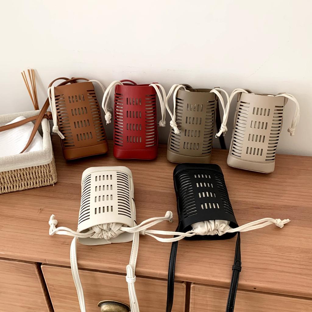 Vintage Hollow Women Shoulder Bag Handbags PU Leather Summer Solid Color lady Crossbody Bag small phone wallet