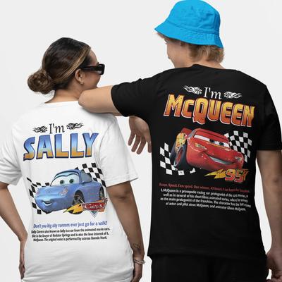 Erkek Kadın Sally Ben Şimşek Arabalar Tişörtleri Mcqueen Pamuklu Giyim Yaratıcı Kısa Kollu Bisiklet Yaka Tişört Büyük Beden Tişörtler