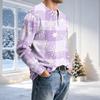 Herren Casual Rundhals Langarm T-Shirt mit Rippstruktur Weihnachtsdruck