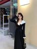 French Style Lace V-Neck Knot Dress: Contrasting Colors, Two-Wear A-Line Skirt for a Chic Autumn/Winter Look