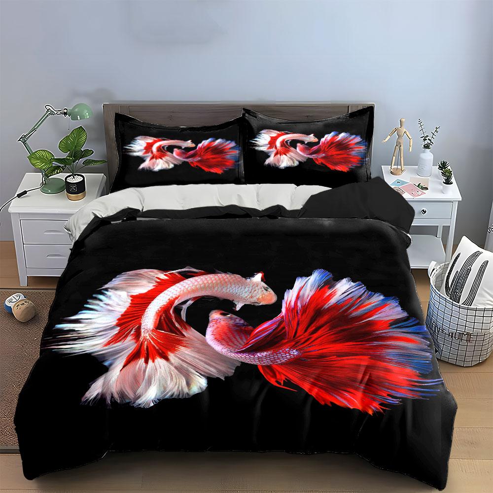 Buntes Kampffisch-Kunst-Set Mehrere Größen Kinder- und Schlafzimmer für Erwachsene Exquisites 3-teiliges Bettwäsche-Set, Geschenk