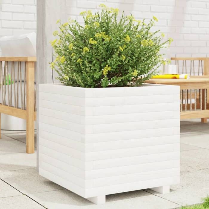 VidaXL Jardinière blanc 50x50x49,5 cm bois de pin massif, jardinière d'extérieur, bac à fleurs, bac à tomates, jardinière de 3282515