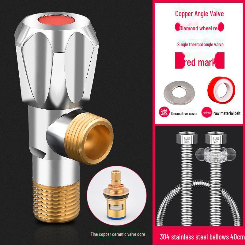 All-Copper Triangular 4-Point Valve: 304 Stainless Steel, Hot/Cold Water Heater, Three-Way Inlet, Dual Outlet Stop Valve