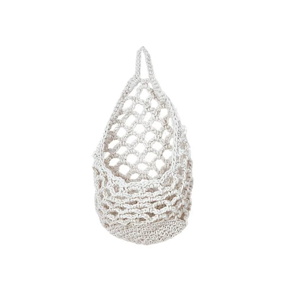 

Bohemian Style Wall Hanging Fruit Net Bag Eco-Friendly Pantry Onion Container Kitchen Use белый