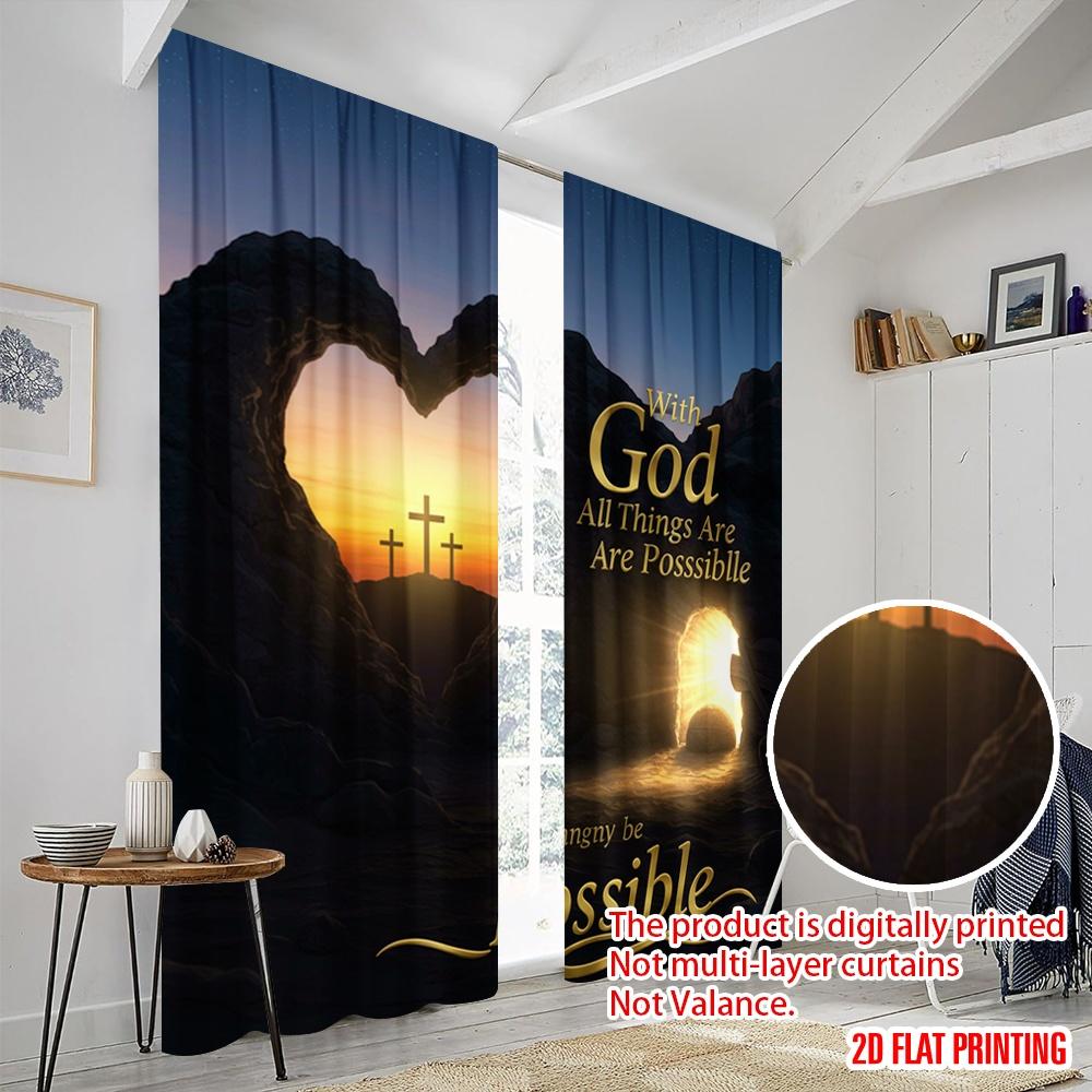 2pcs 2D Flat Printing Curtain Faith Hope Love God Fabric Without Electricity Festive Curtains for Festive Portraits and Party