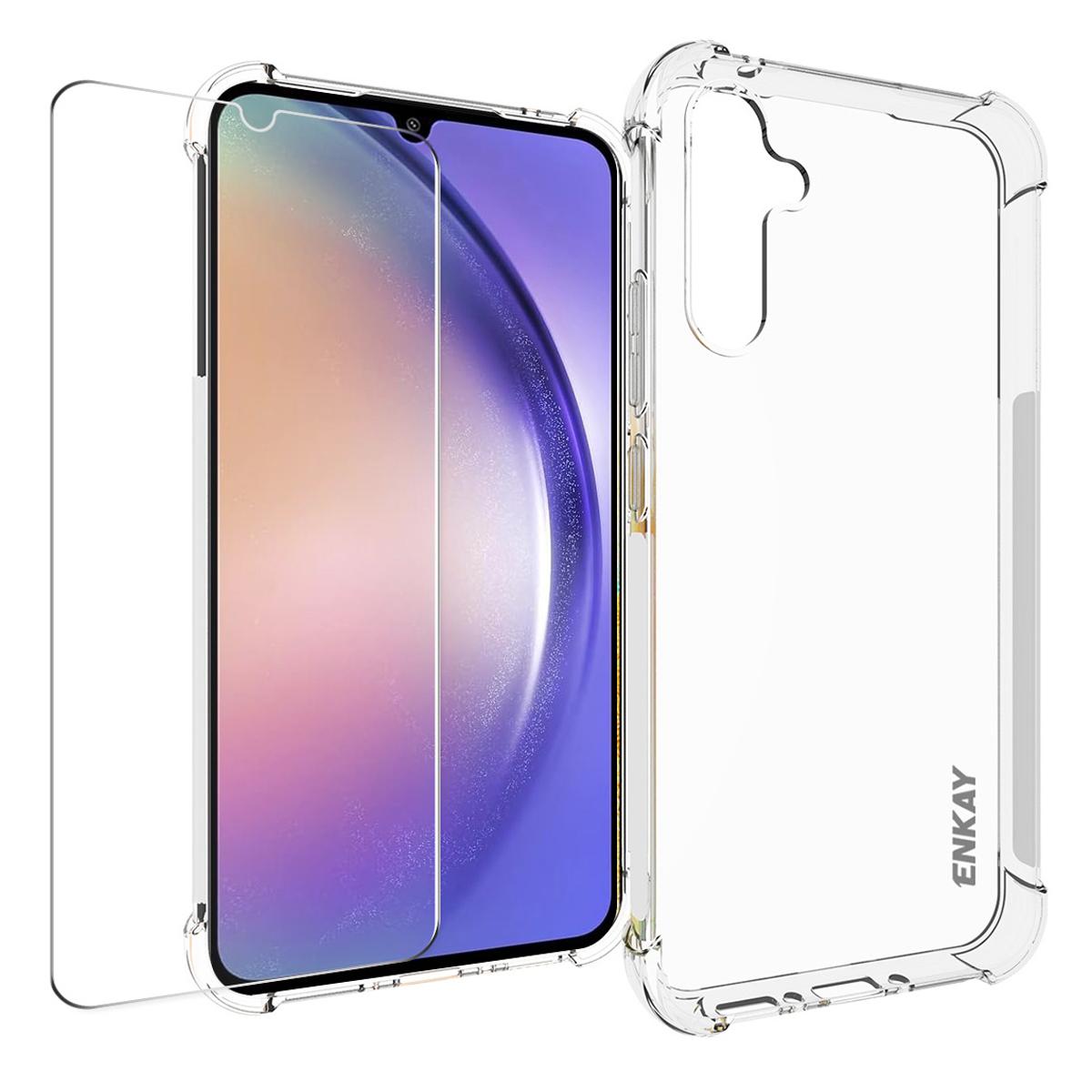 

ENKAY HAT PRINCE Для Samsung Galaxy A34 5G Прозрачный чехол из ТПУ Противоударная накладка для телефона с защитной пленкой для экрана из высокоалюминиево-кремниевого стекла A