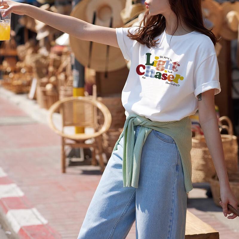 TonLion Women s Letter Print Short Sleeve T-Shirt L