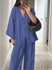 Black Deep V Neck Knitted Top and Wide Leg Pants Set