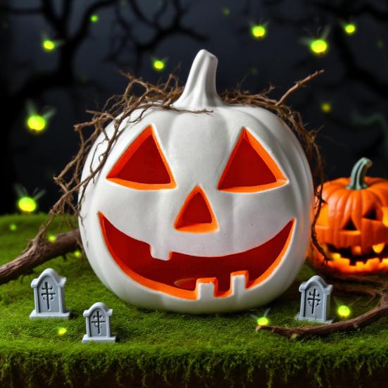 Halloween Pumpkin Lanterns LED Light Up Festive Jack-o-lantern Display Statue Halloween Party Home Decor