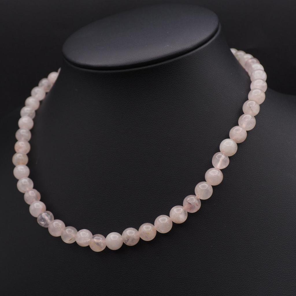 Used B238 Rose Quartz 8.3mm Beads Necklace Design Silver Color