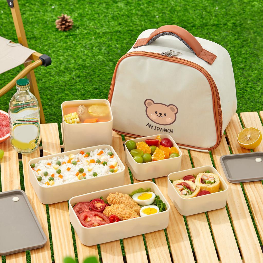 Plastic Lunch Box Picnic Portable Sealed Bento Boxes With Cartoon Straps Reusable Food Containers Microwave Safe