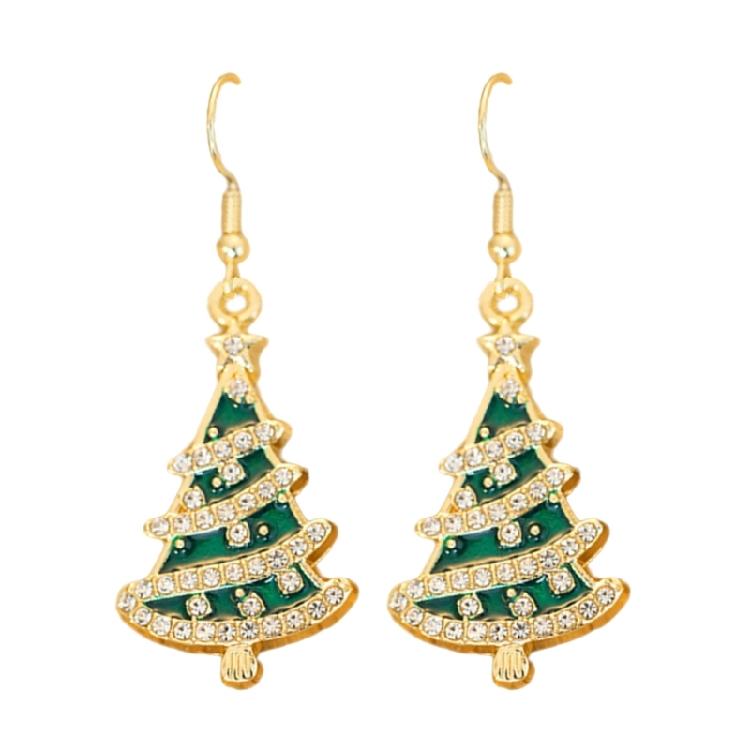 Holiday Rhinestones Christmas Earrings Lightweight Alloy Construction Ear Studs Red/Green Party Jewelry Gift