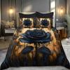 Black All-Polyester Printed Duvet Cover Bedding Set with Retro Luxury Rose Floral Design Theme 1*Duvet Cover + 1/2 Pillowcases