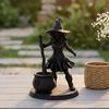3D Printed Witch Statue Halloween Cauldron Figurine, Spooky with Black Pot, Fantasy Table Ornament Gothic Small Desktop for Tabletop Mantel