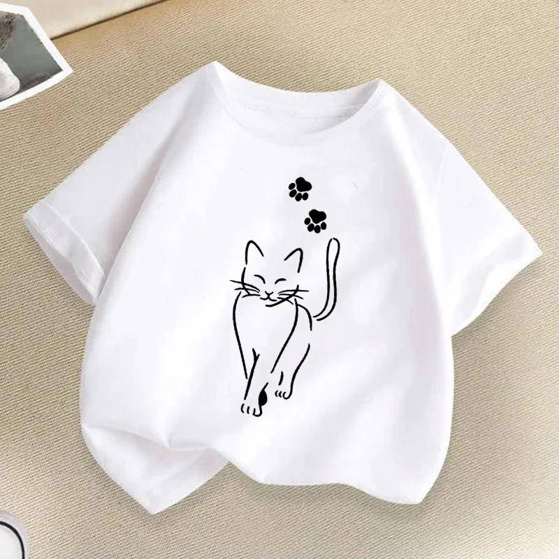 Cartoon Cat Paw Children Tshirts Summer Boys Girls Clothes Fashion Funny Kawaii Colorful Tops Y2K Kids Short Sleeve Tshirt