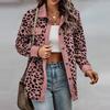 Moda mujer Otoño e Invierno leopardo grano botón abrigo chaqueta Casual suelta polar suéter abrigo