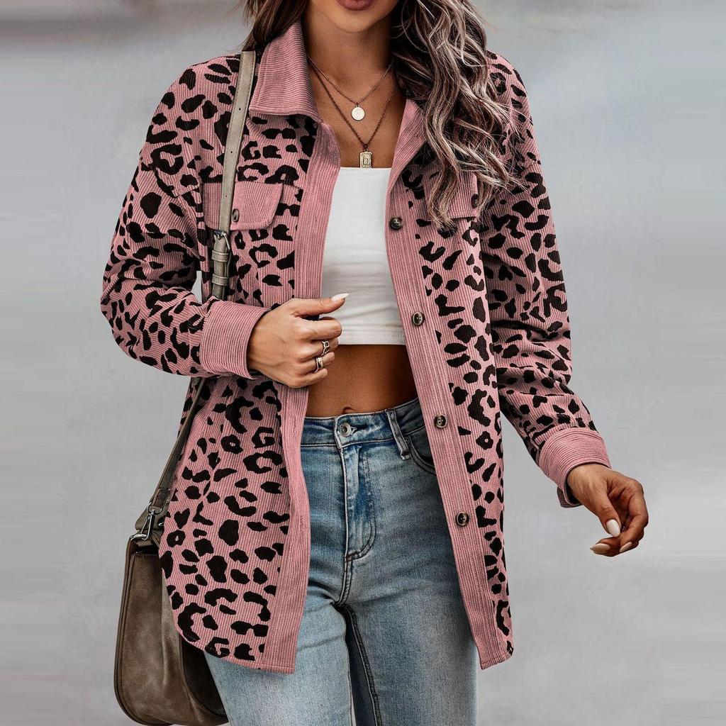Moda mujer Otoño e Invierno leopardo grano botón abrigo chaqueta Casual suelta polar suéter abrigo
