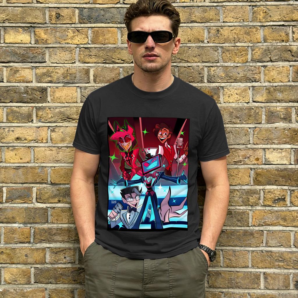 Hazbin Hotels T Shirts Unisexs Pure Cotton Fashion Tshirts Round Neck Vox Vs Alastor Tees Short Sleeve Clothes Printed
