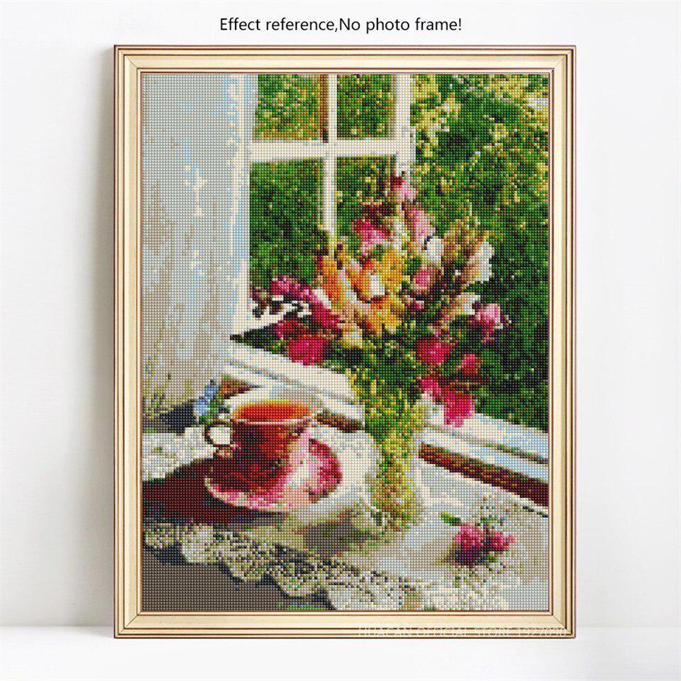 Full Round Cross Stitch Display Rhinestones Diamond Embroidery Flower Needlework Diamond Painting