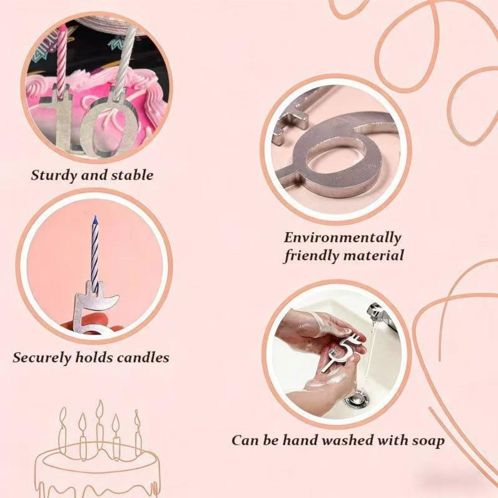 Number 0-9 Metal Number Candle Holders Reusable Cake Candlestick  Holiday Decoration