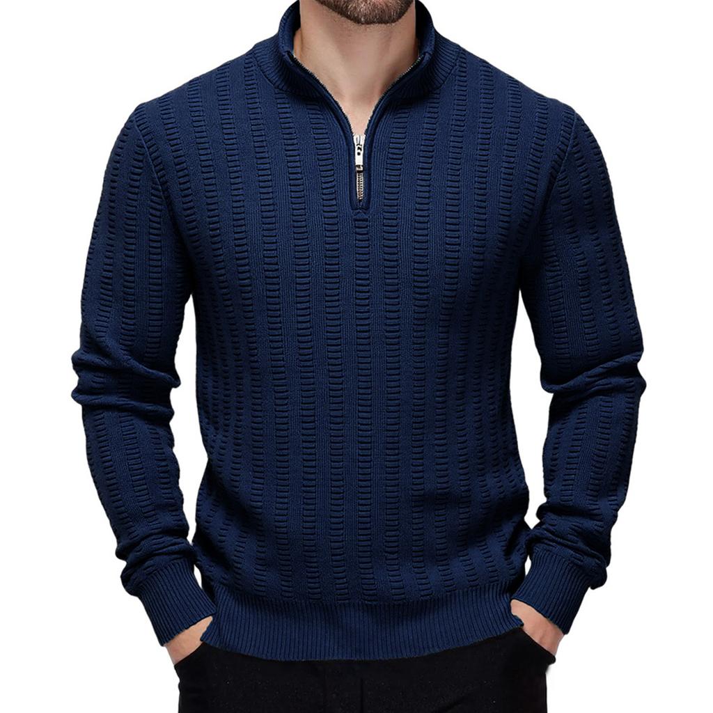 Men's Knitwear With High Collar, Long Sleeve, And Zipper