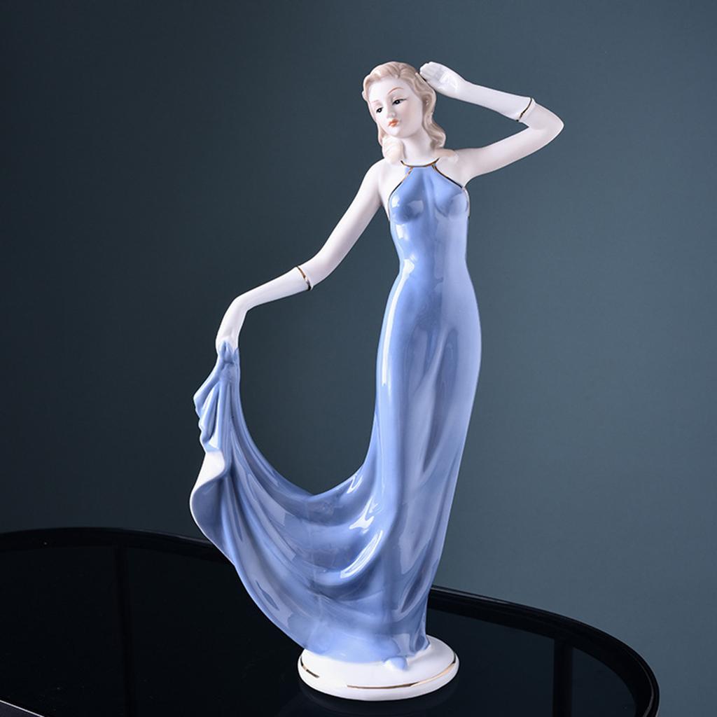 Porcelain Lady Statue Centerpiece Ornament Ceramic Girl Figurine for Living Room Shelf Fireplace Bedroom Housewarming Gift
