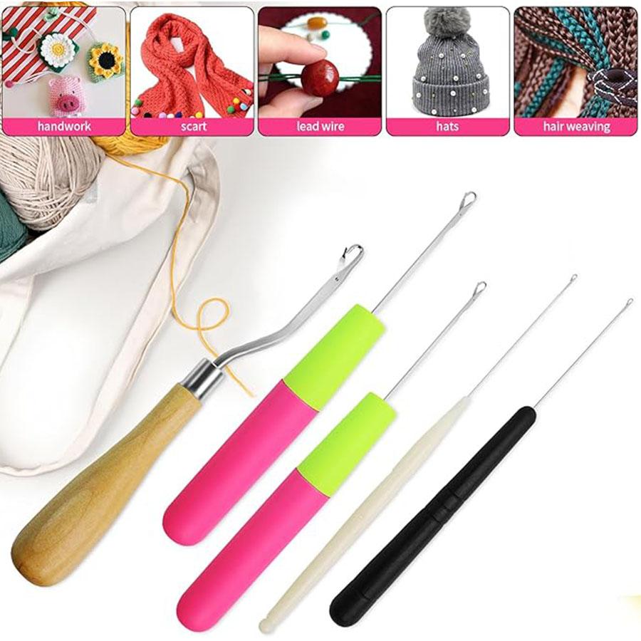 5pcs/Set Crochet Dreadlock Hook Needles Dreadlock Tool Plastic & Wood Hair Weaving Crochet Needles Dreading Latch Hooks Craft